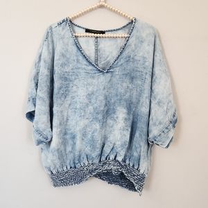 Marc New York Andrew Marc Anthropologie Blue/white 3/4 Sleeve V-Neck Top Size M